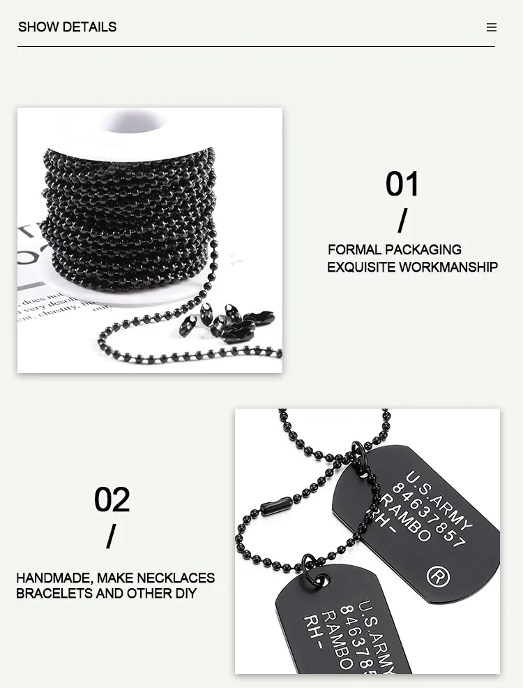 Funktion Rollerkette Edelstahl vorgeschnitten 2,4 mm Kugelkette für Dogtag 1