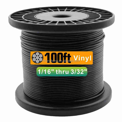 Ein guter Preis. 7x7 schwarz vinylbeschichtetes Drahtseil 1/16 Zoll übergeformt auf 3/32 Zoll Außenlichtleitdraht 100 Fuß Verarbeitungsdienst Sonstiges Online