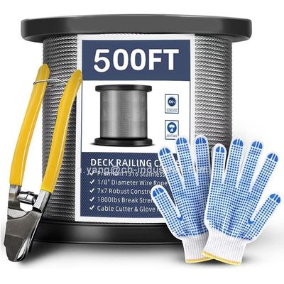 Zertifikat ISO9001/ISO14001 T316 Edelstahlkabel 7x7 Stränge 500FT Deckgeländer SS Kabeldrahtseil mit Schneider