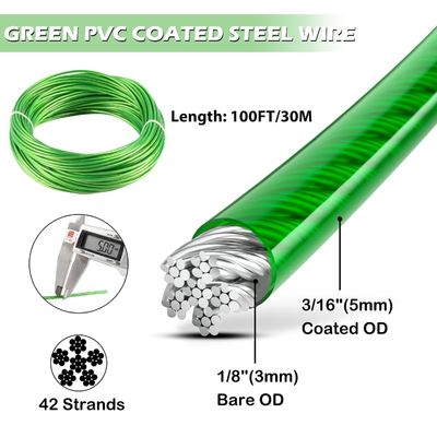 7x7 / 7x19 Vinylbeschichtete Flugzeugkabel Galvanisiertes Stahlkabelseil PVC beschichtetes Drahtseil 1/8 